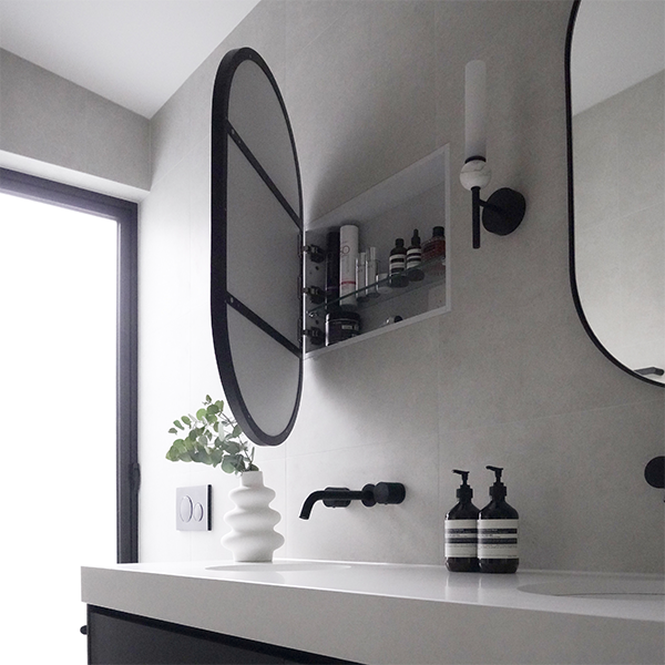 Oval Mirror Cabinet 960 x 560 Matte Black The Style Haus