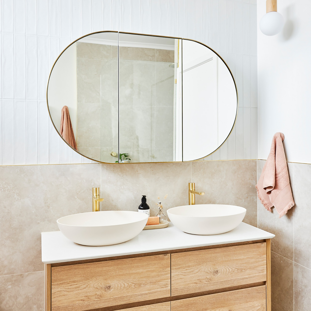 Oval mirrored medicine cabinet discount