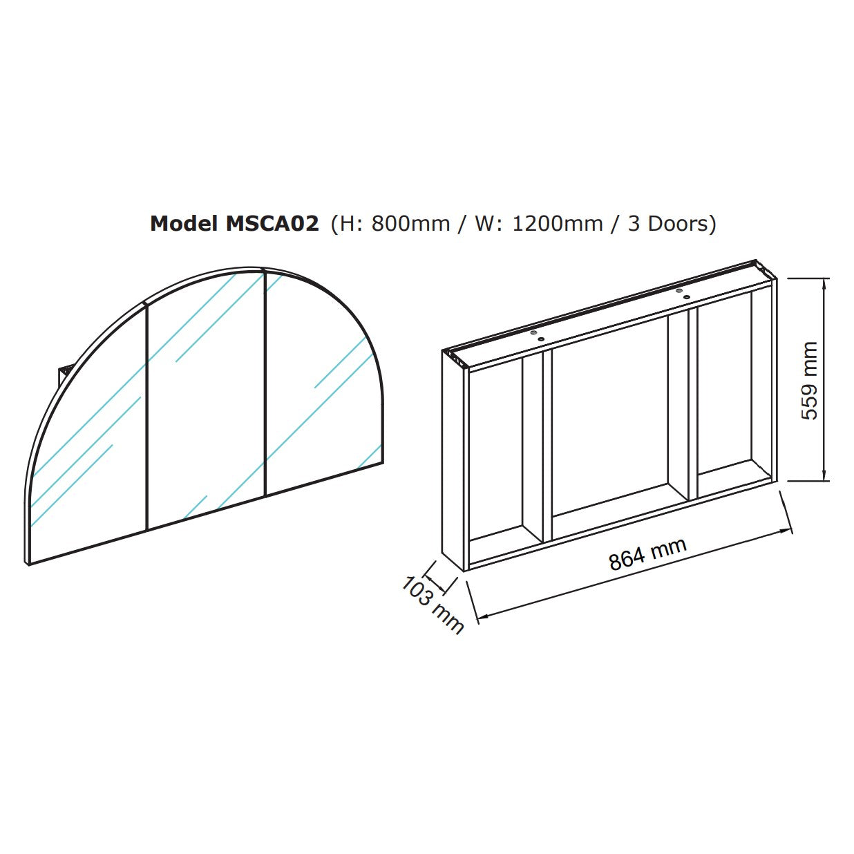 Arch Mirror Cabinet | 800 x 1200 | Matte Black