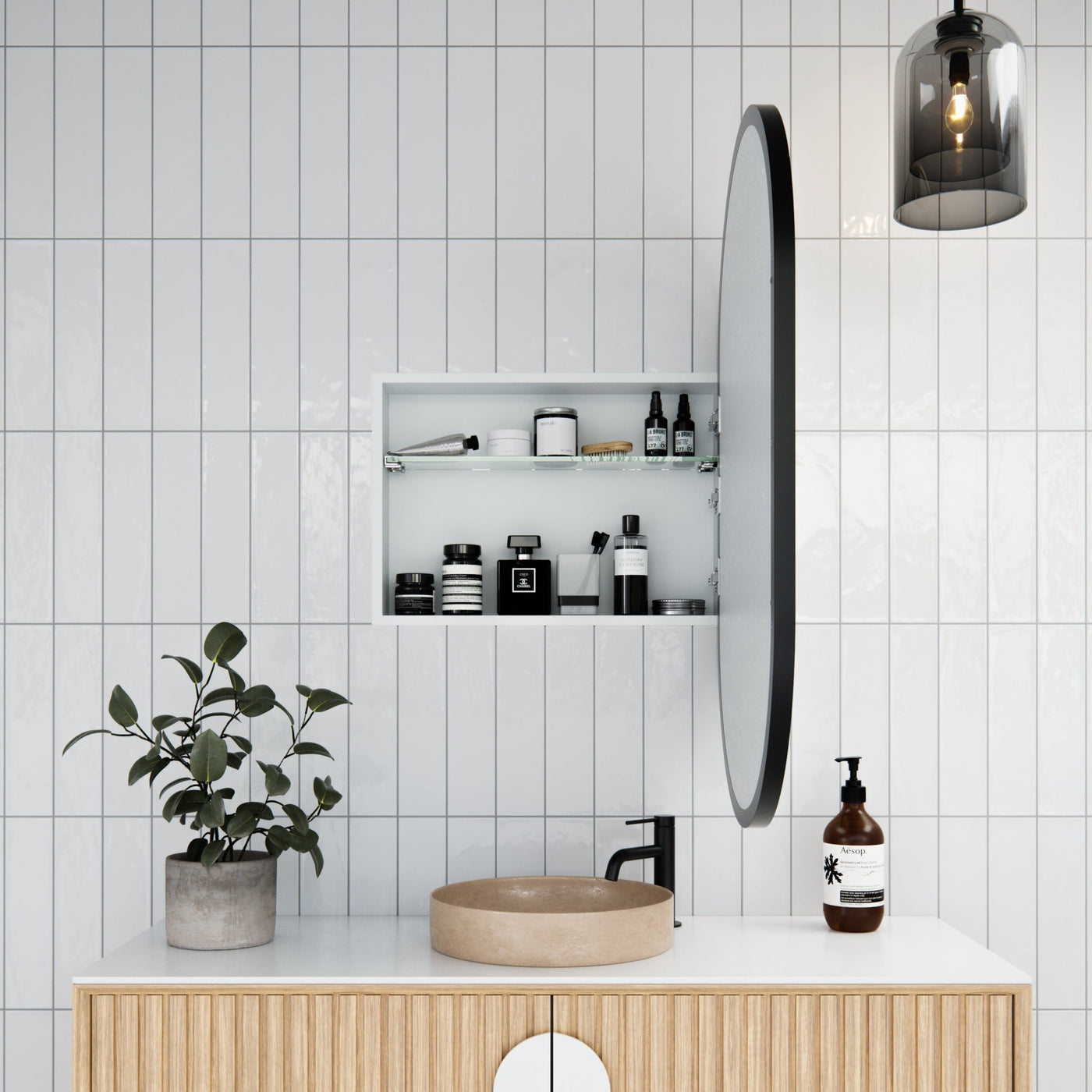 Oval Mirror Cabinet | 960 x 560 | Matte Black