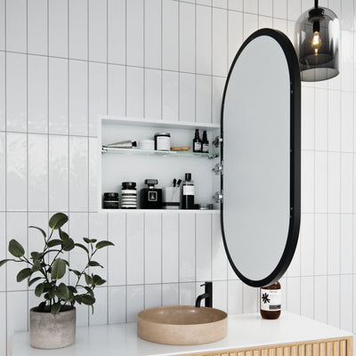 Oval Mirror Cabinet | 960 x 560 | Matte Black