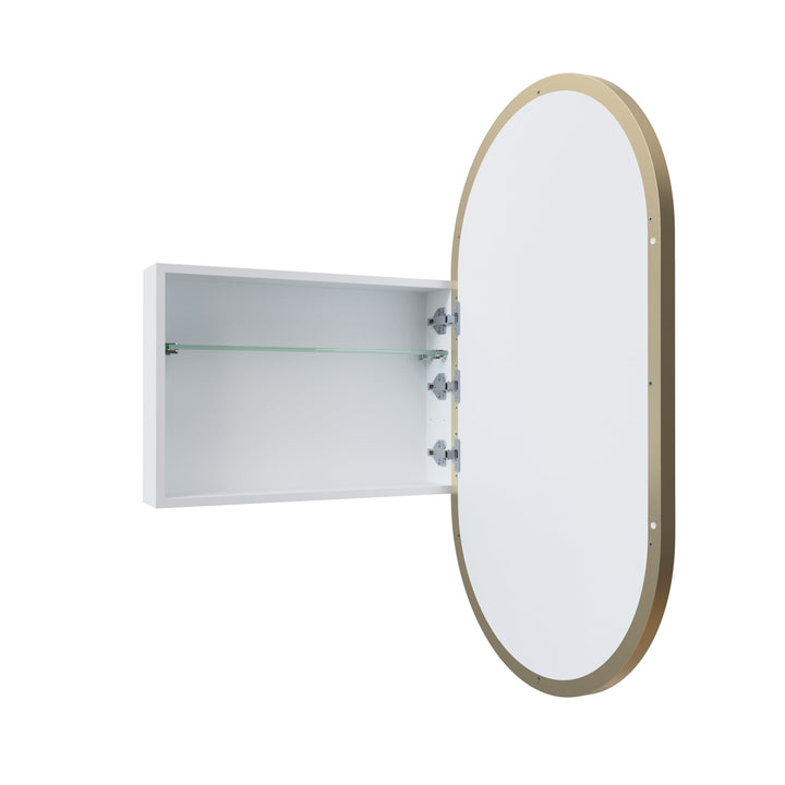 Oval Mirror Cabinet 960 x 560 Satin Brass Pre Order for Early Ma The Style Haus