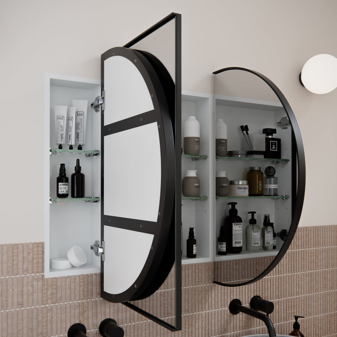 Oval Mirror Cabinet | 760 x 1200 | Matte Black