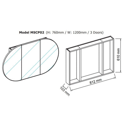 Oval Mirror Cabinet | 760 x 1200 | Satin Brass